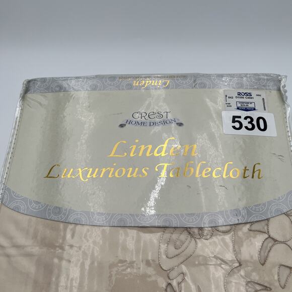 NOS Crest Home Design Chelsea Luxurious TableCloth 70” Diameter Gold Embroidered - Picture 5 of 13